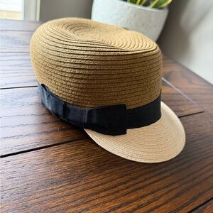 Two-Tone Straw Hat with Black Ribbon